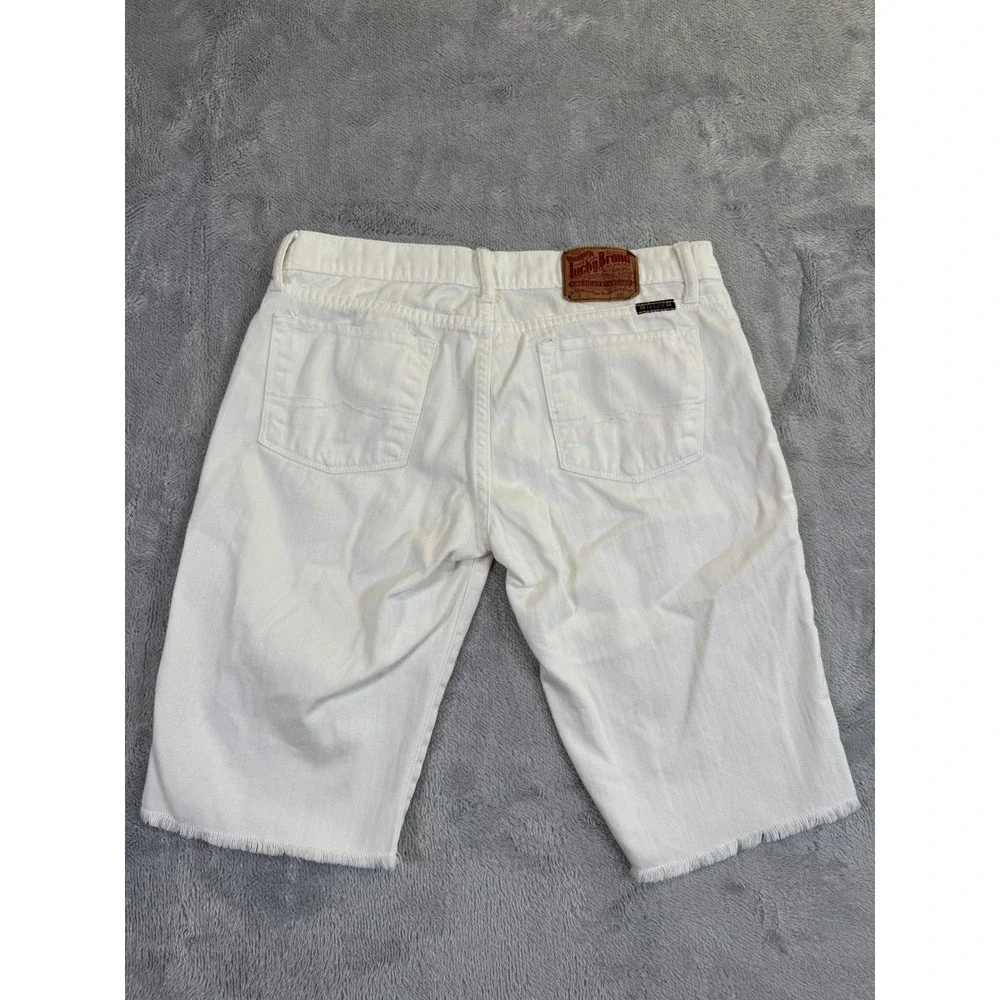 Lucky Brand Shorts Women 8/29 White Zoe Bermuda Long Raw Hem Summer Cotton Blend
